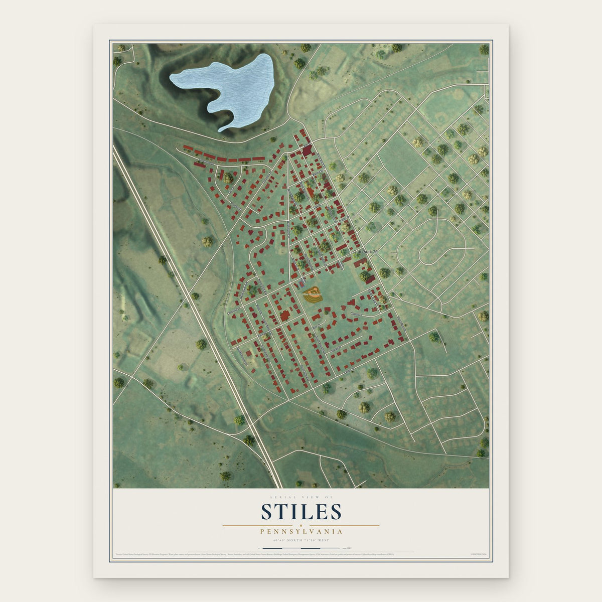 Stiles, Pennsylvania map print, the full design