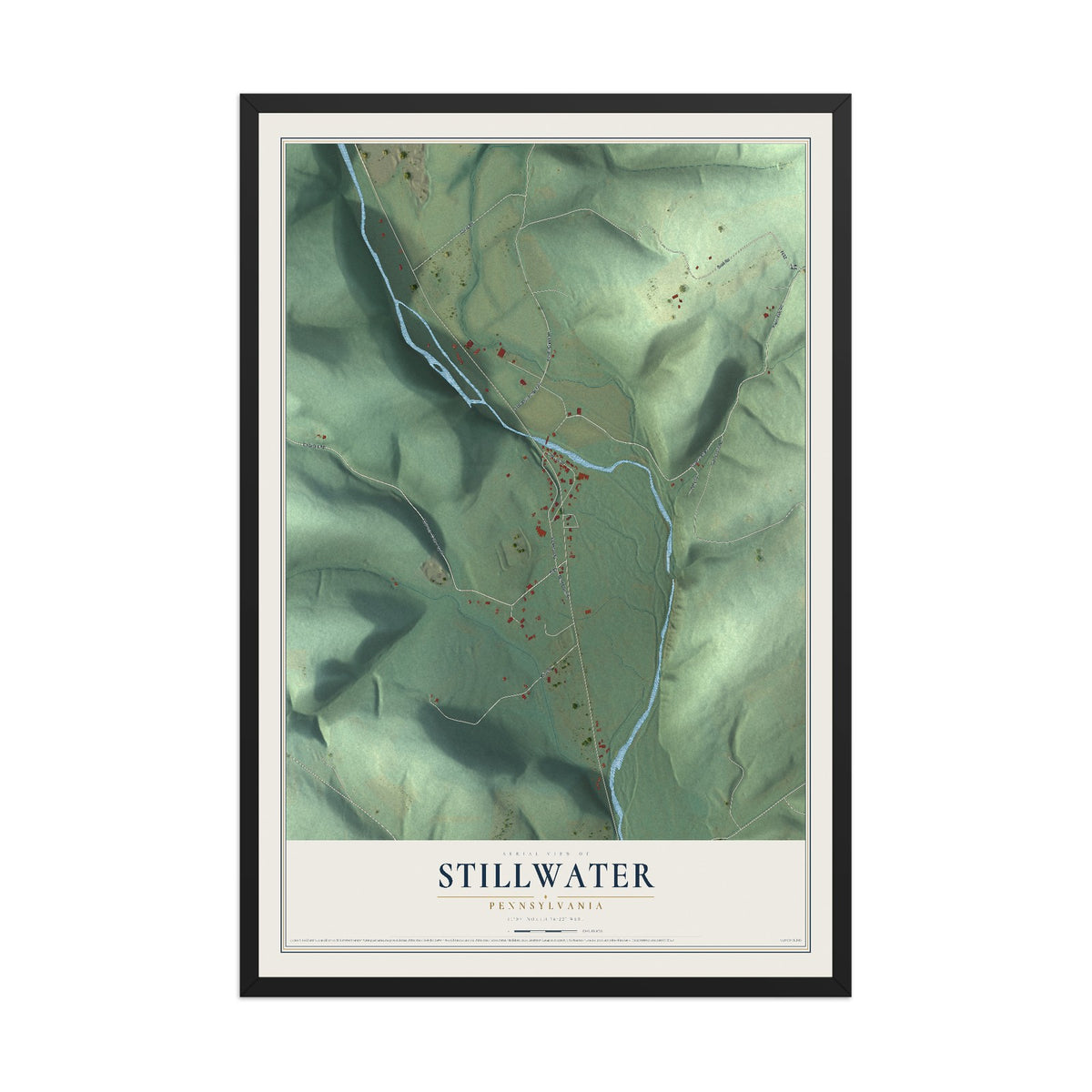 Map of Stillwater, Pennsylvania, 12 x 18 inch print in a black wood frame