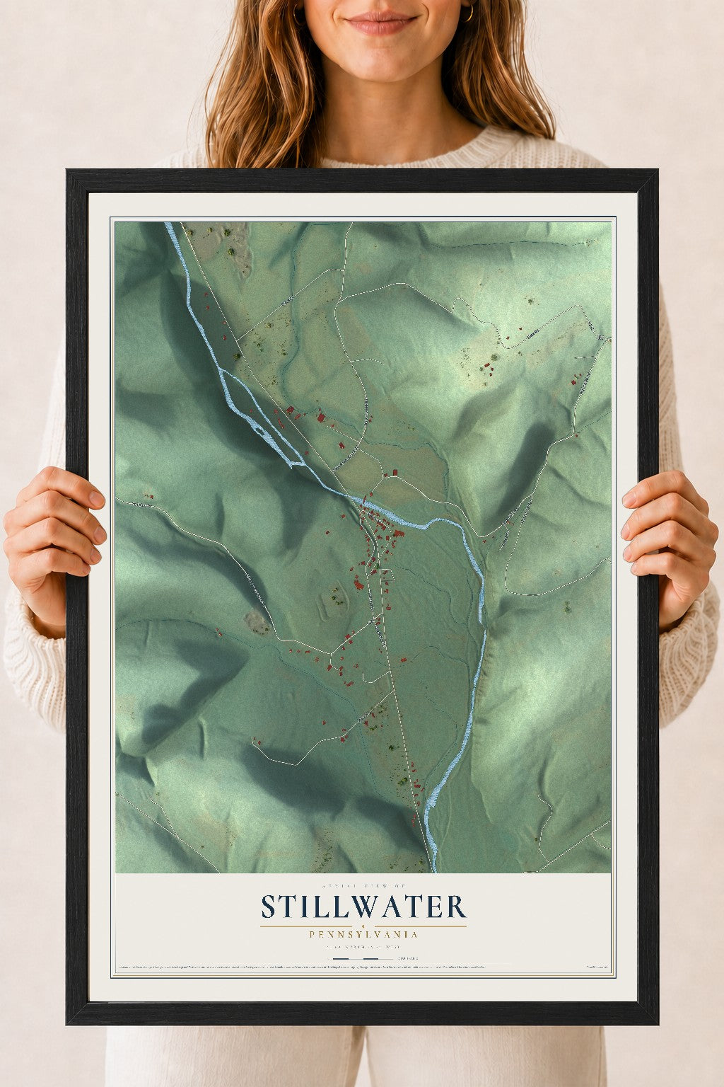 Map of Stillwater, Pennsylvania, 18 x 24 inch print in a black wood frame