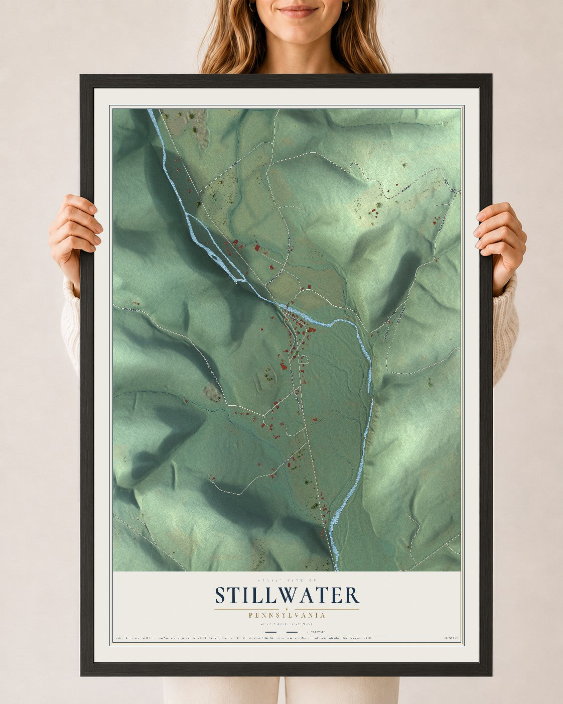 Map of Stillwater, Pennsylvania, 24 x 36 inch print in a black wood frame