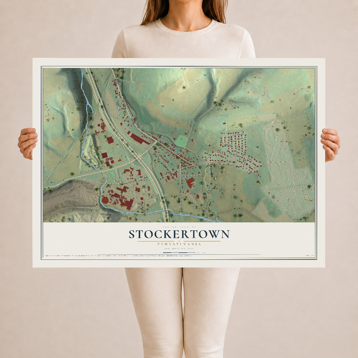 Map of Stockertown, Pennsylvania, 24 x 36 inch unframed archival matte print