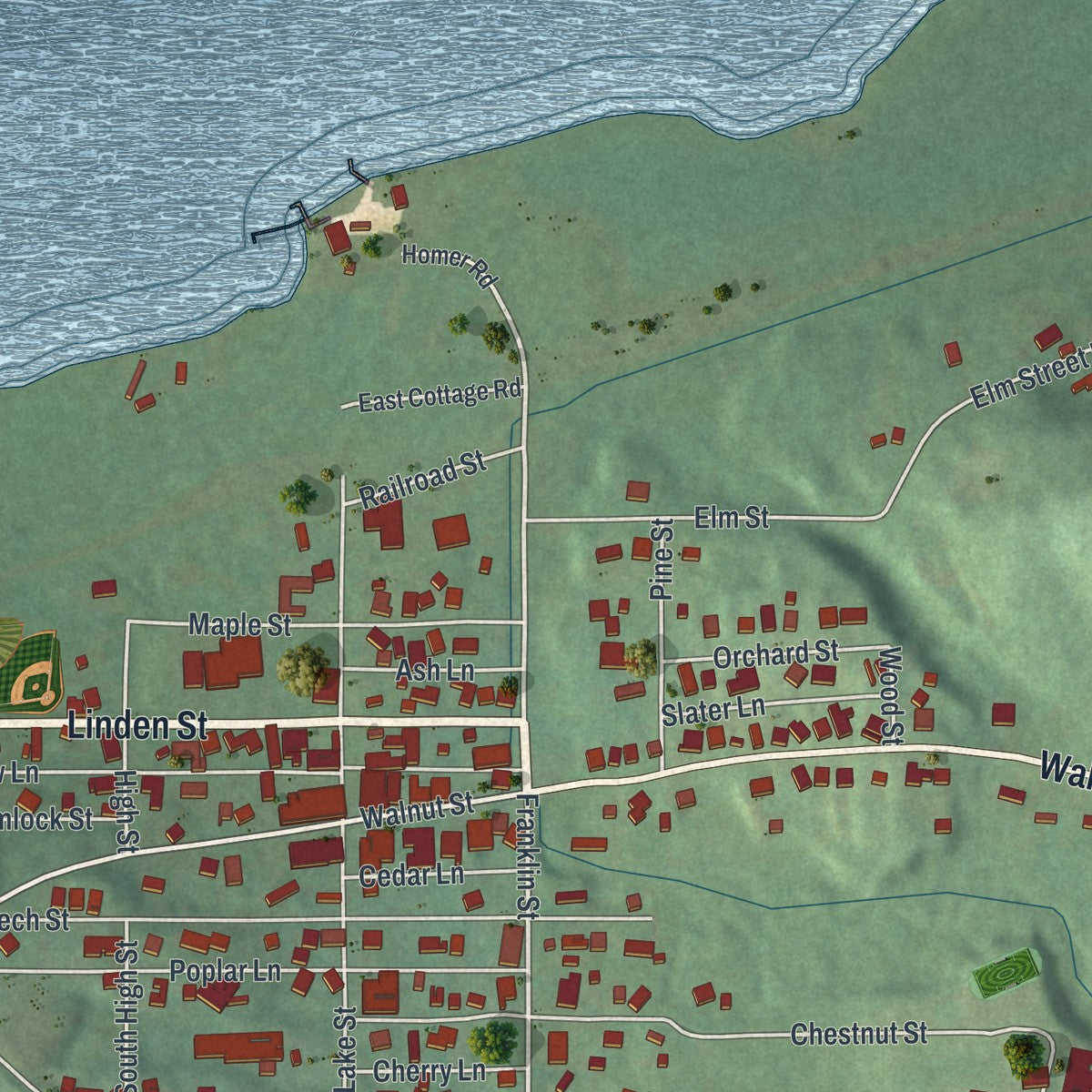 Close-up of the map of Stoneboro, Pennsylvania print showing street and building detail