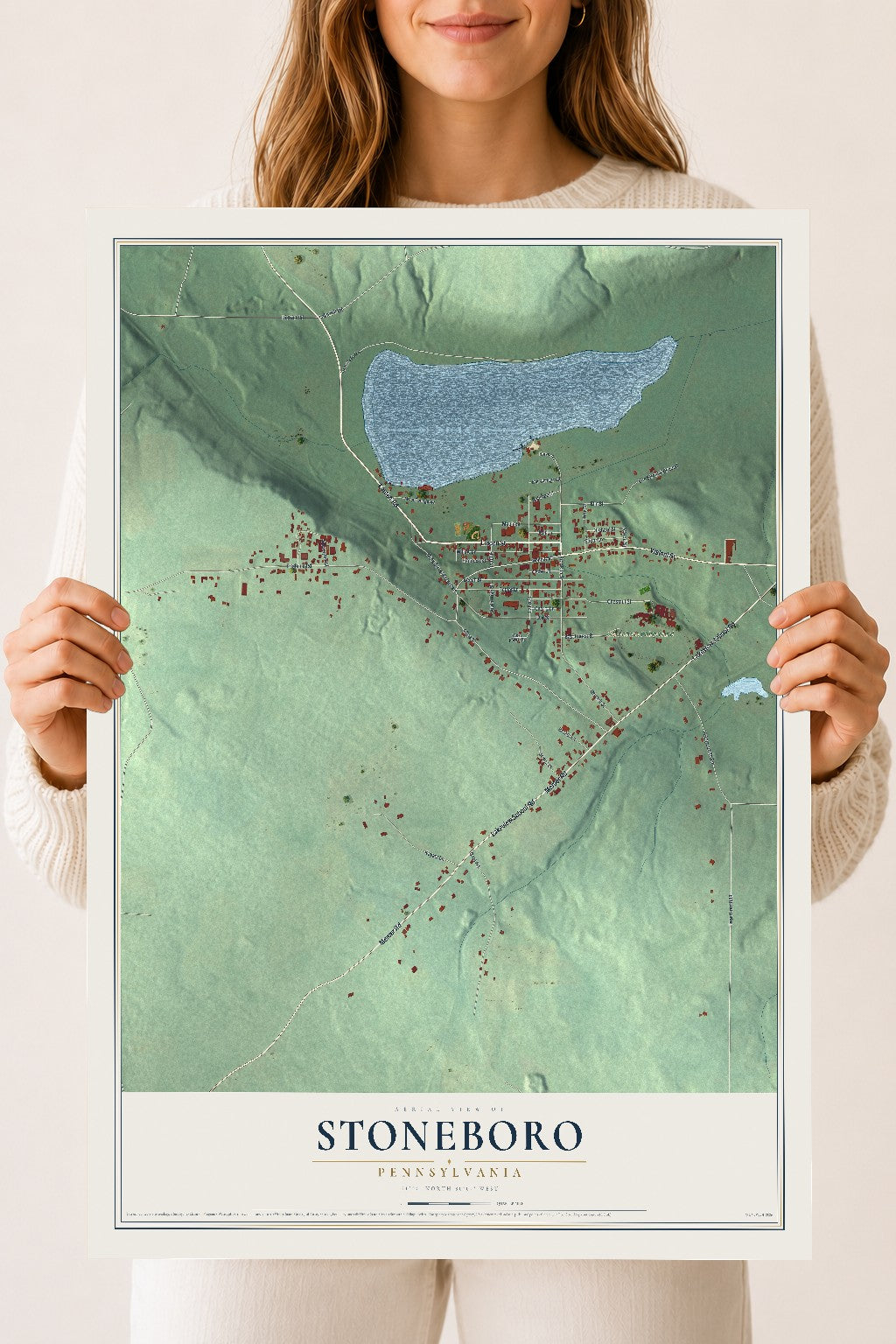 Map of Stoneboro, Pennsylvania, 18 x 24 inch unframed archival matte print