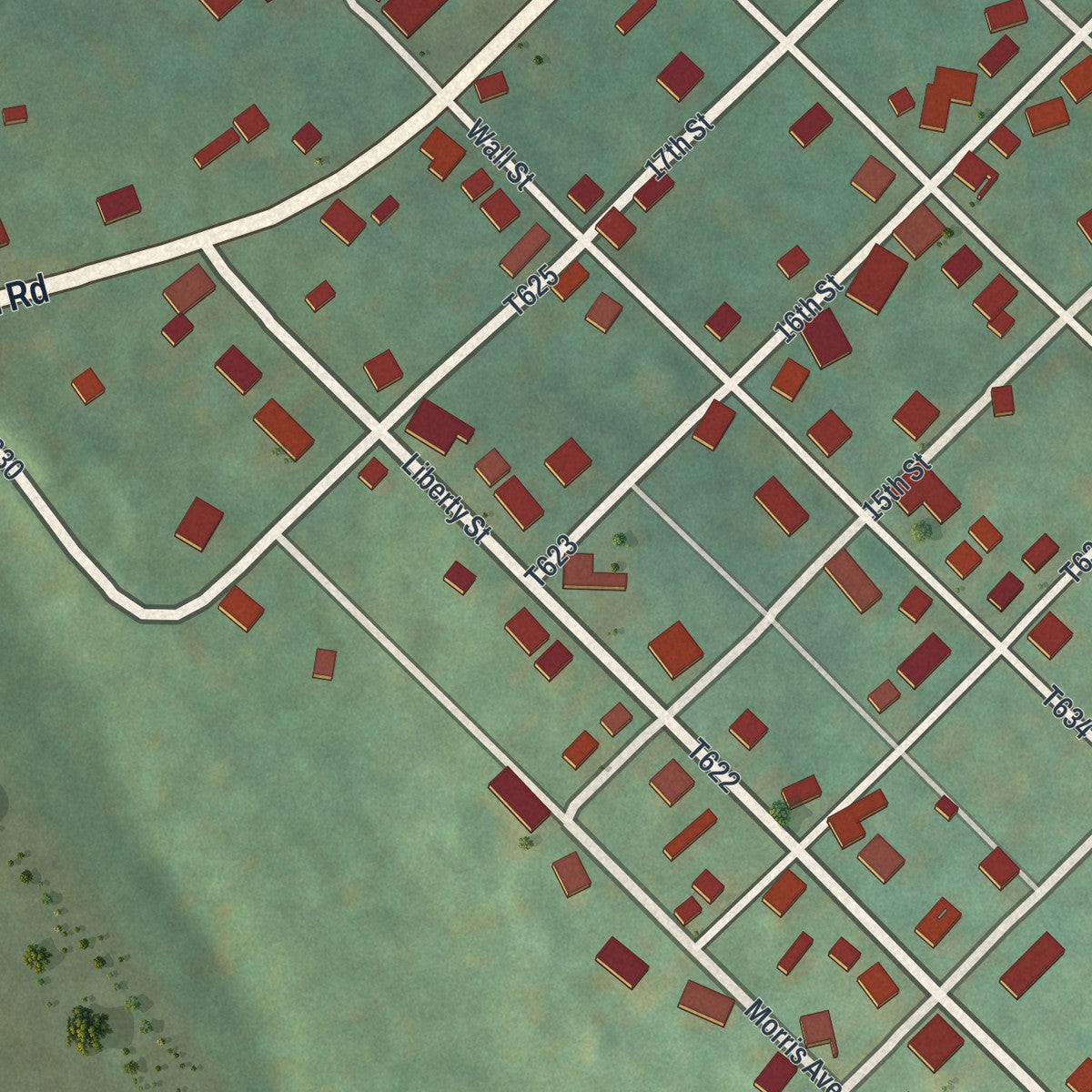 Close-up of the map of Stonerstown, Pennsylvania print showing street and building detail