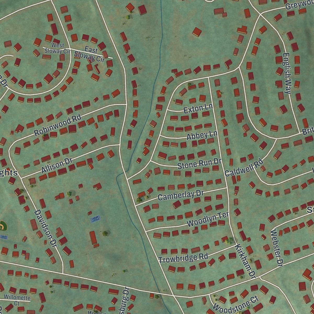 Close-up of the map of Stonybrook, Pennsylvania print showing street and building detail