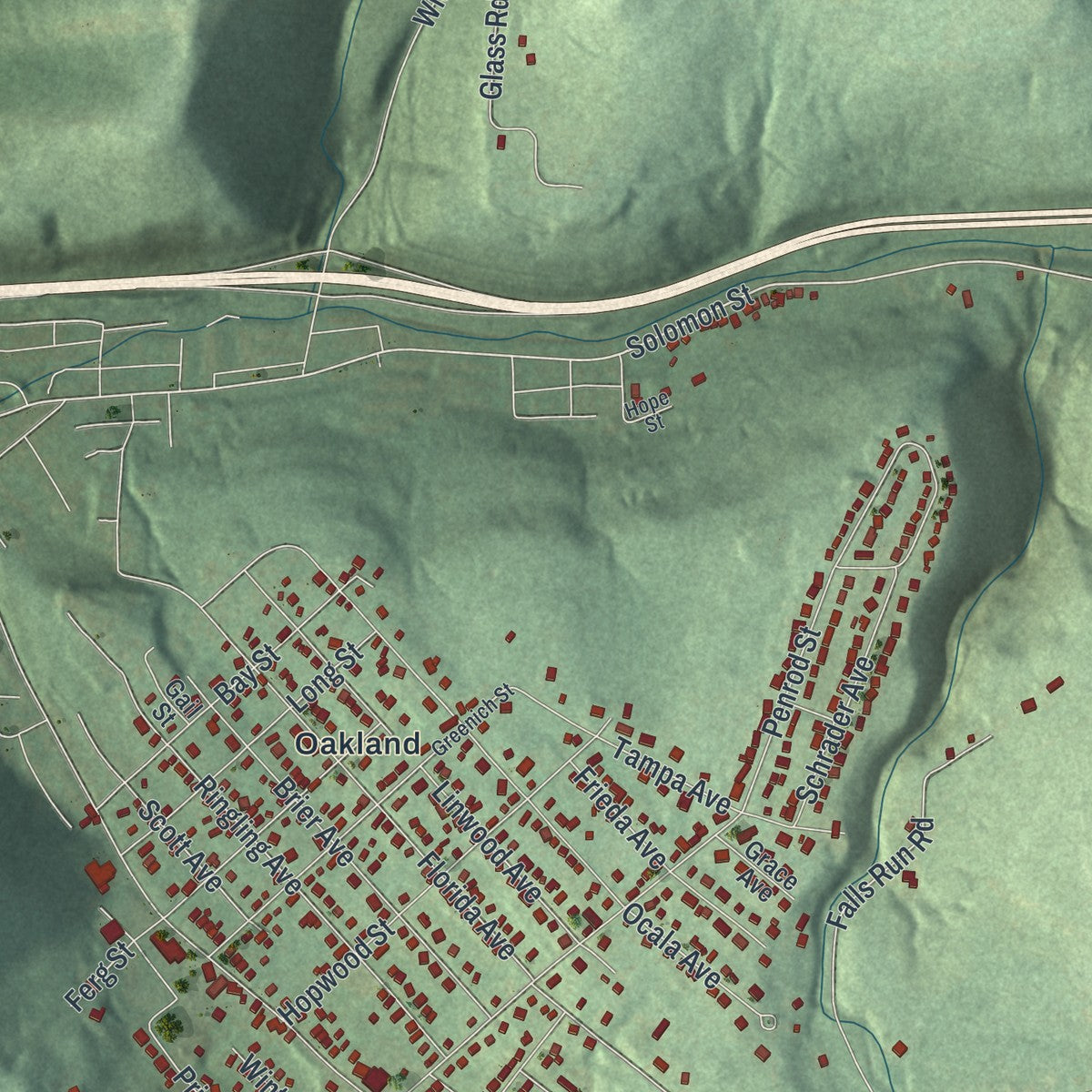 Second close-up of the map of Stonycreek, Cambria County, Pennsylvania print showing more streets and buildings