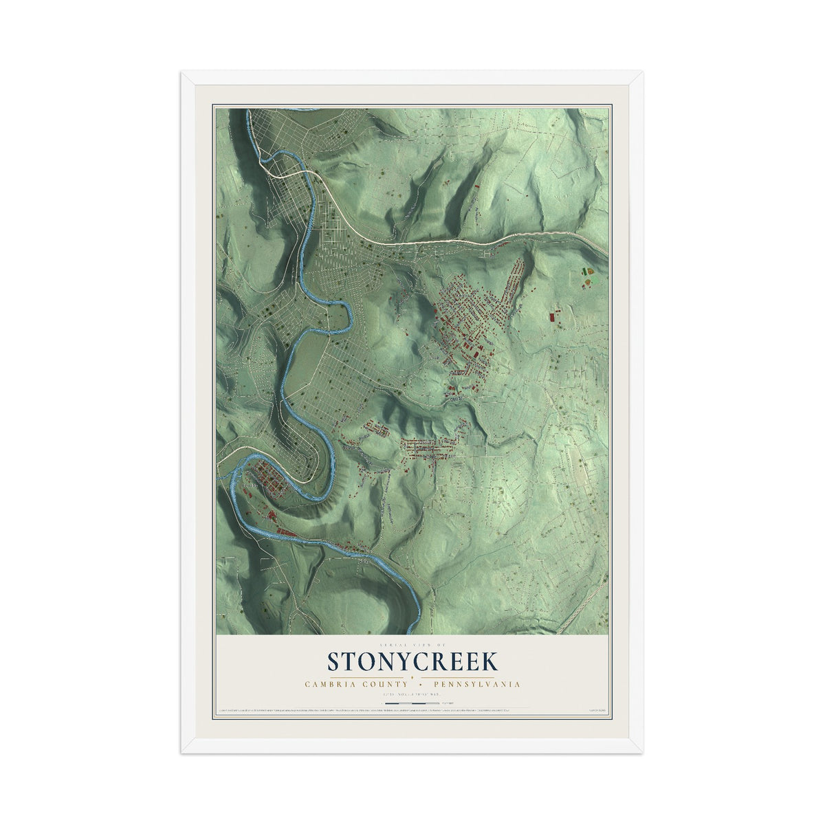 Map of Stonycreek, Cambria County, Pennsylvania, 12 x 18 inch print in a white wood frame
