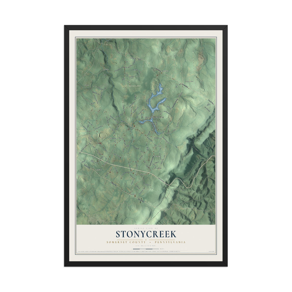 Map of Stonycreek, Somerset County, Pennsylvania, 12 x 18 inch print in a black wood frame