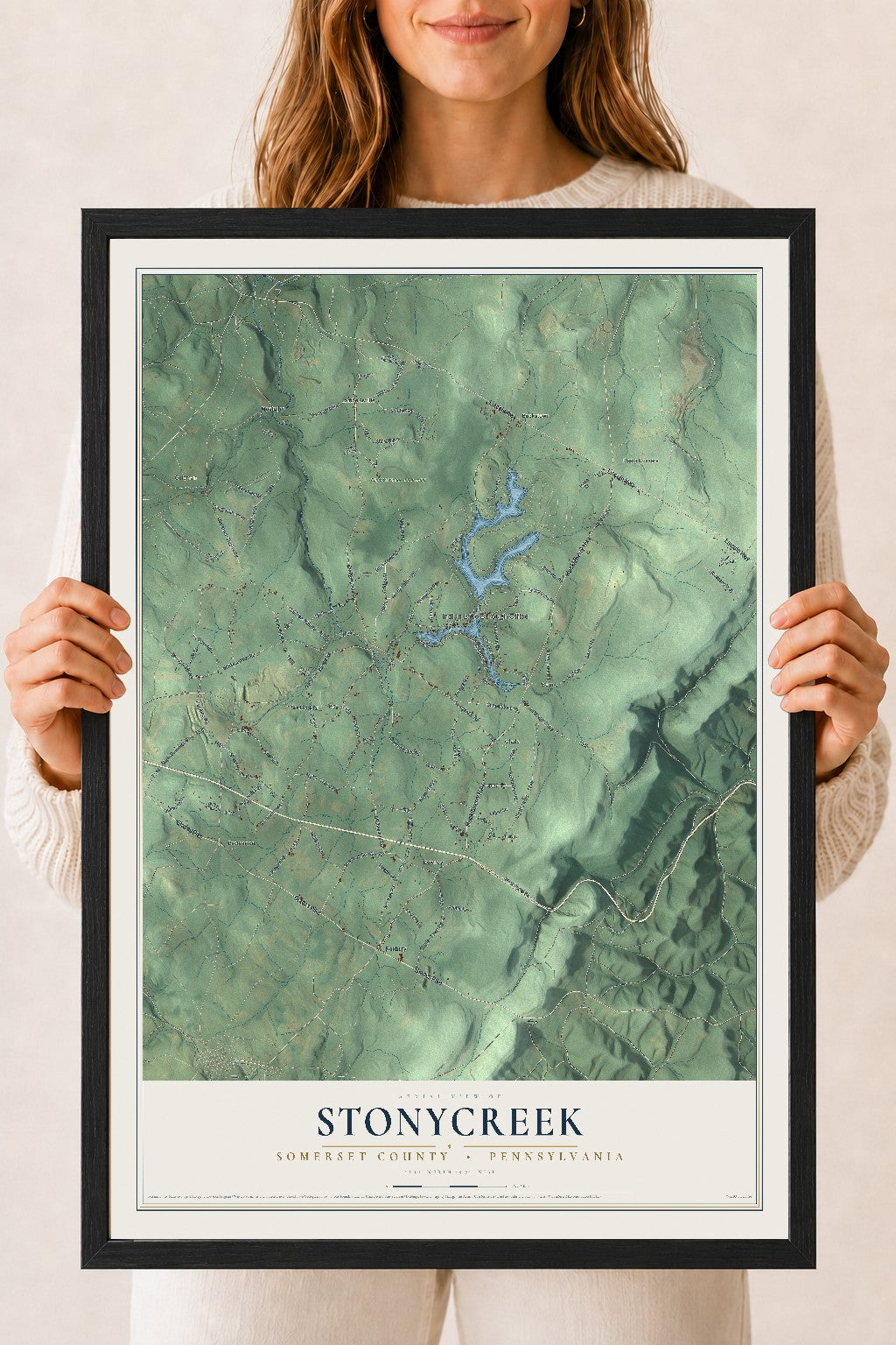 Map of Stonycreek, Somerset County, Pennsylvania, 18 x 24 inch print in a black wood frame
