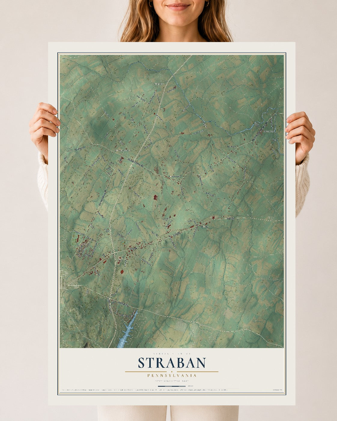 Map of Straban, Pennsylvania, 24 x 36 inch unframed archival matte print