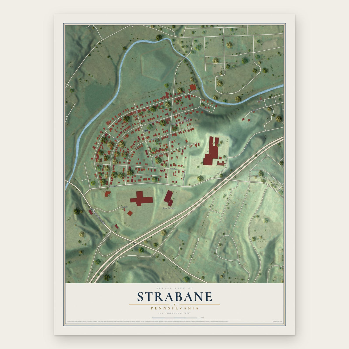 Strabane, Pennsylvania map print, the full design