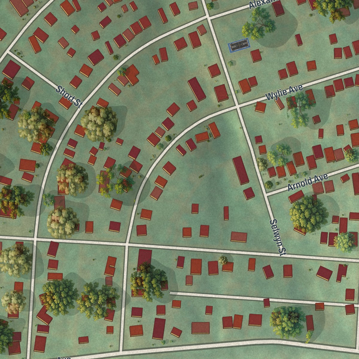Close-up of the map of Strabane, Pennsylvania print showing street and building detail