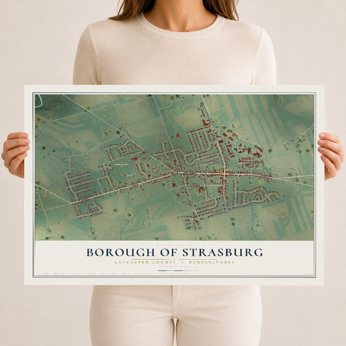 Map of the Borough of Strasburg, Lancaster County, Pennsylvania, 12 x 18 inch unframed archival matte print