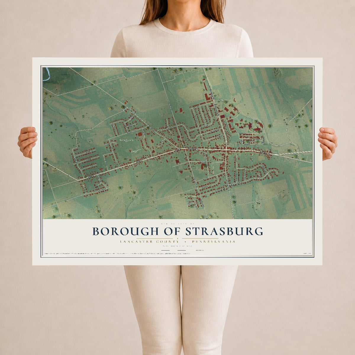 Map of the Borough of Strasburg, Lancaster County, Pennsylvania, 24 x 36 inch unframed archival matte print