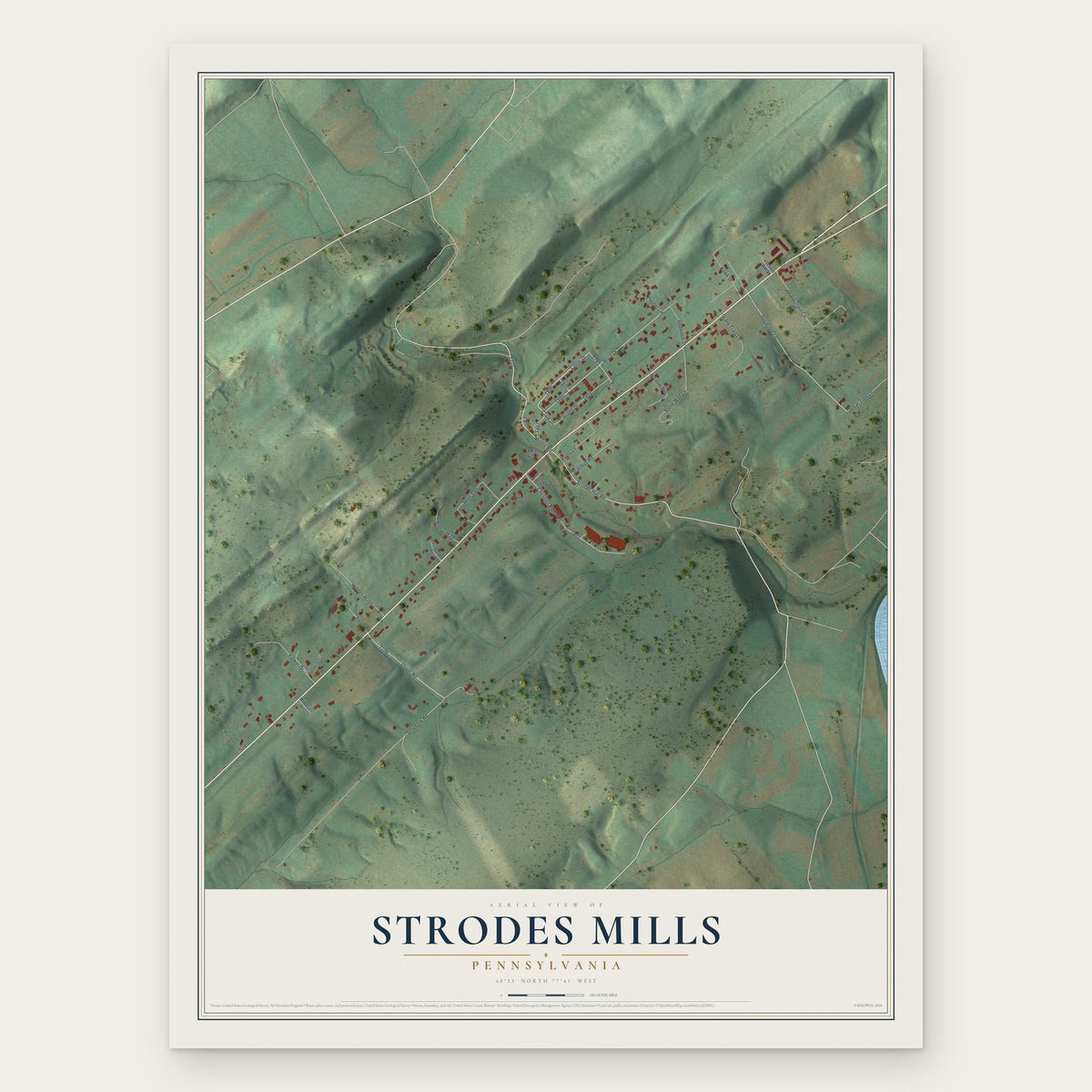 Strodes Mills, Pennsylvania map print, the full design