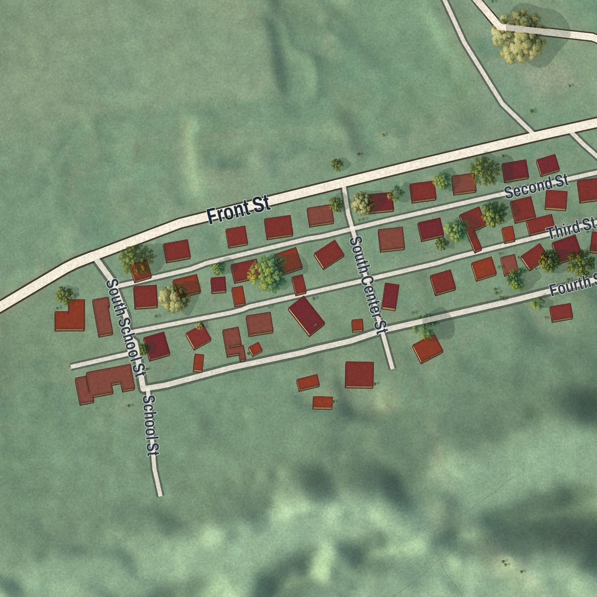 Close-up of the map of Strong, Pennsylvania print showing street and building detail