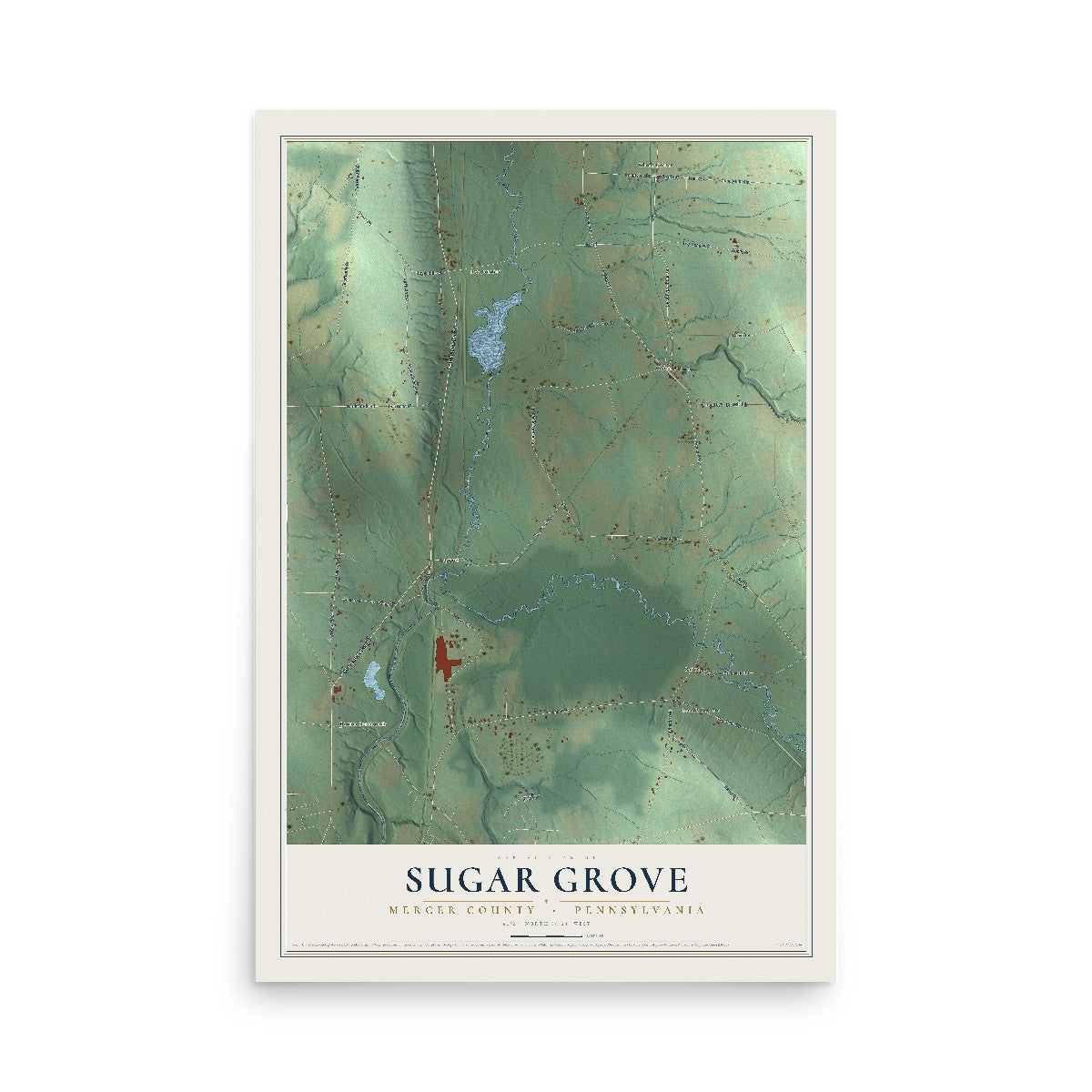 Map of Sugar Grove, Mercer County, Pennsylvania, 12 x 18 inch unframed archival matte print