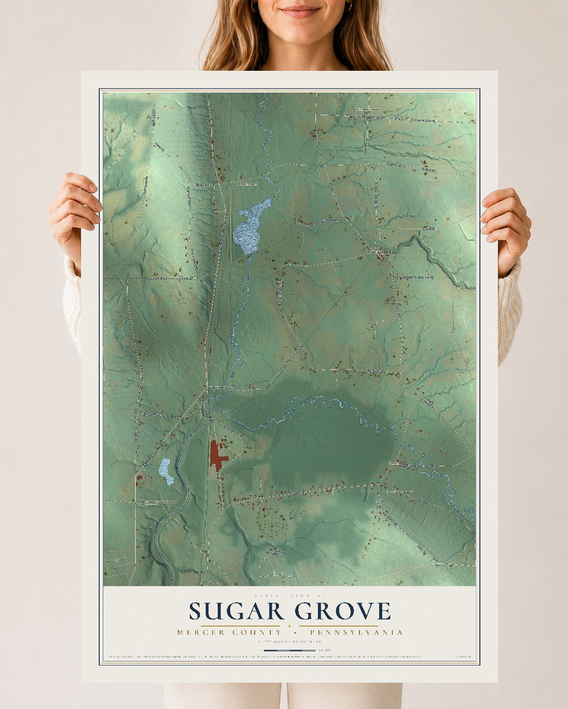 Map of Sugar Grove, Mercer County, Pennsylvania, 24 x 36 inch unframed archival matte print