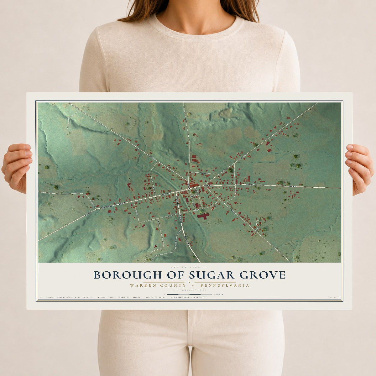 Map of the Borough of Sugar Grove, Warren County, Pennsylvania, 12 x 18 inch unframed archival matte print