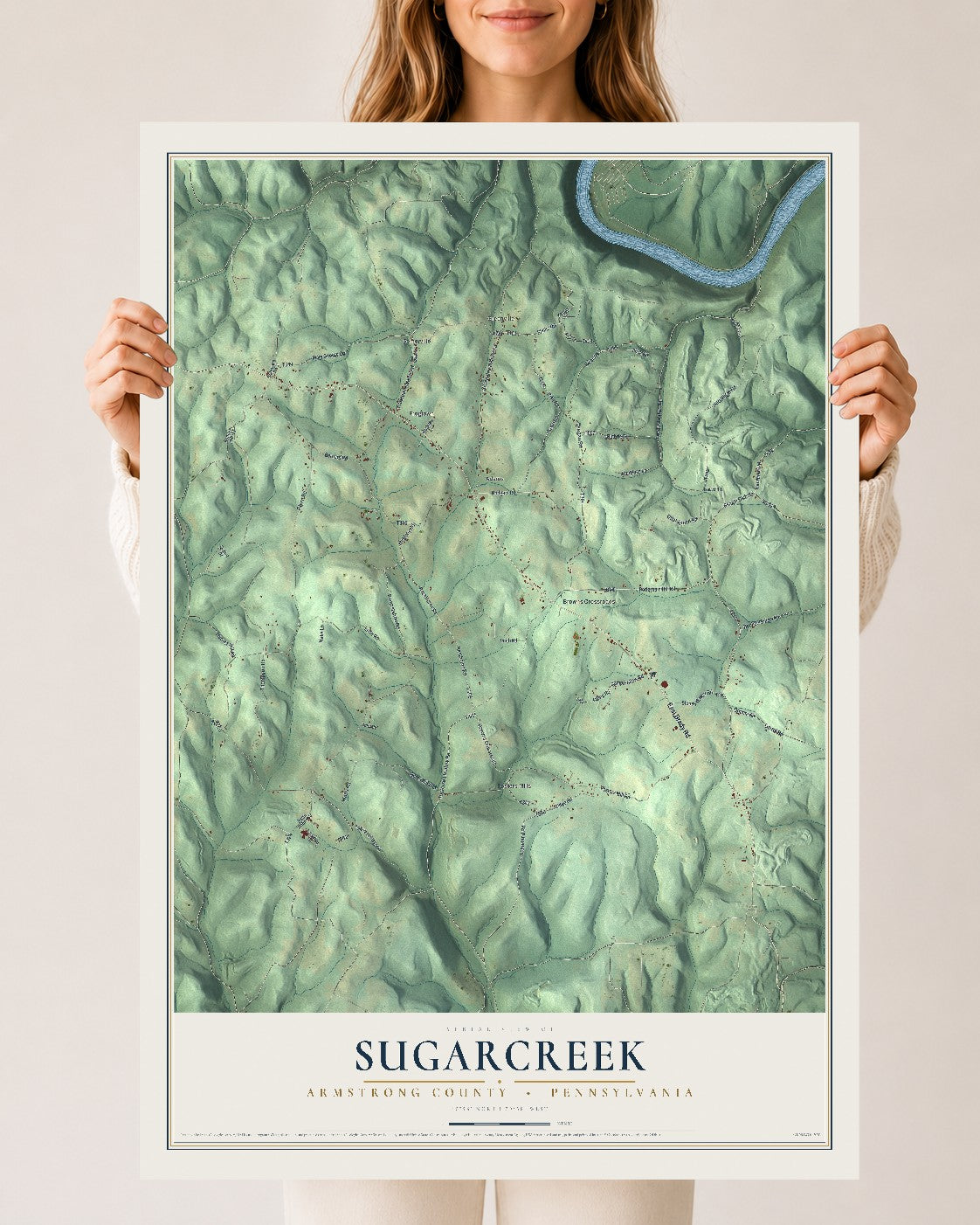 Map of Sugarcreek, Armstrong County, Pennsylvania, 24 x 36 inch unframed archival matte print