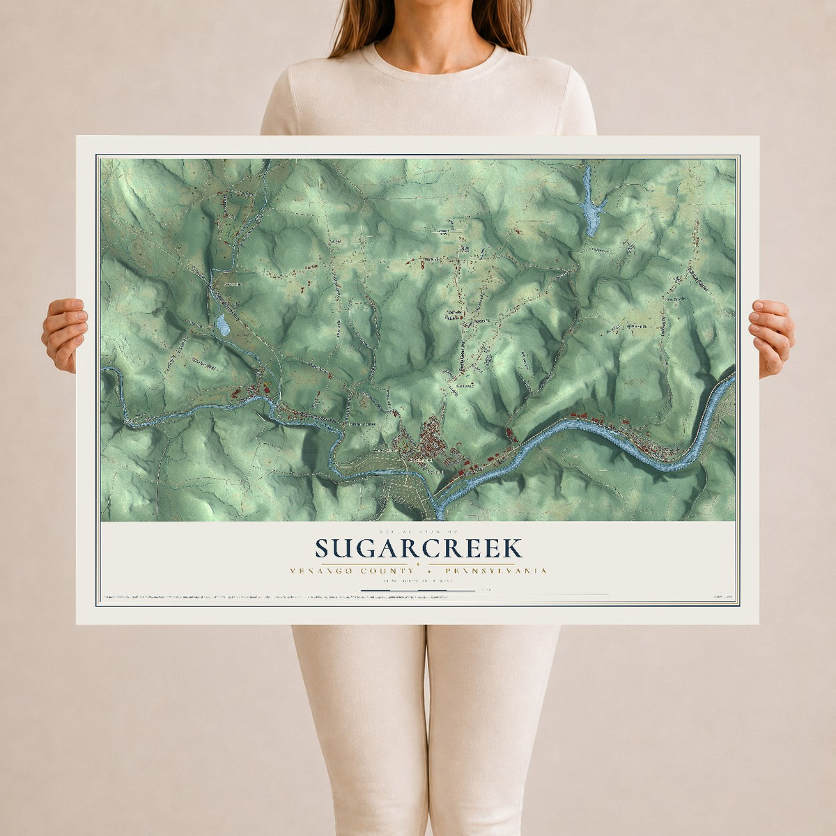 Map of Sugarcreek, Venango County, Pennsylvania, 24 x 36 inch unframed archival matte print