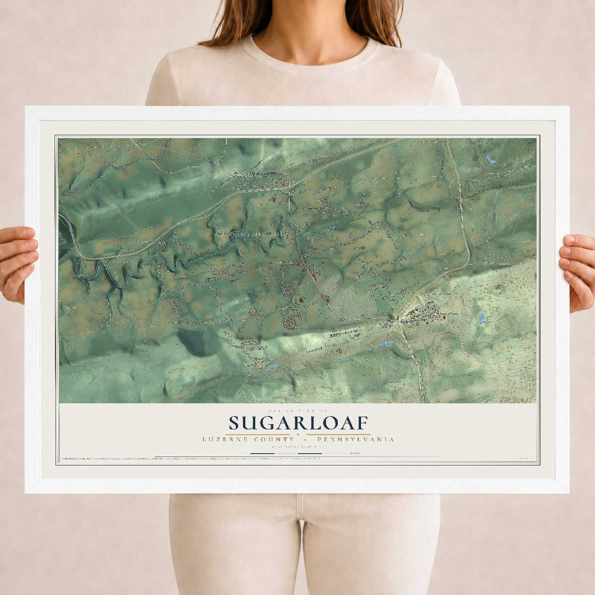 Map of Sugarloaf, Luzerne County, Pennsylvania, 18 x 24 inch print in a white wood frame