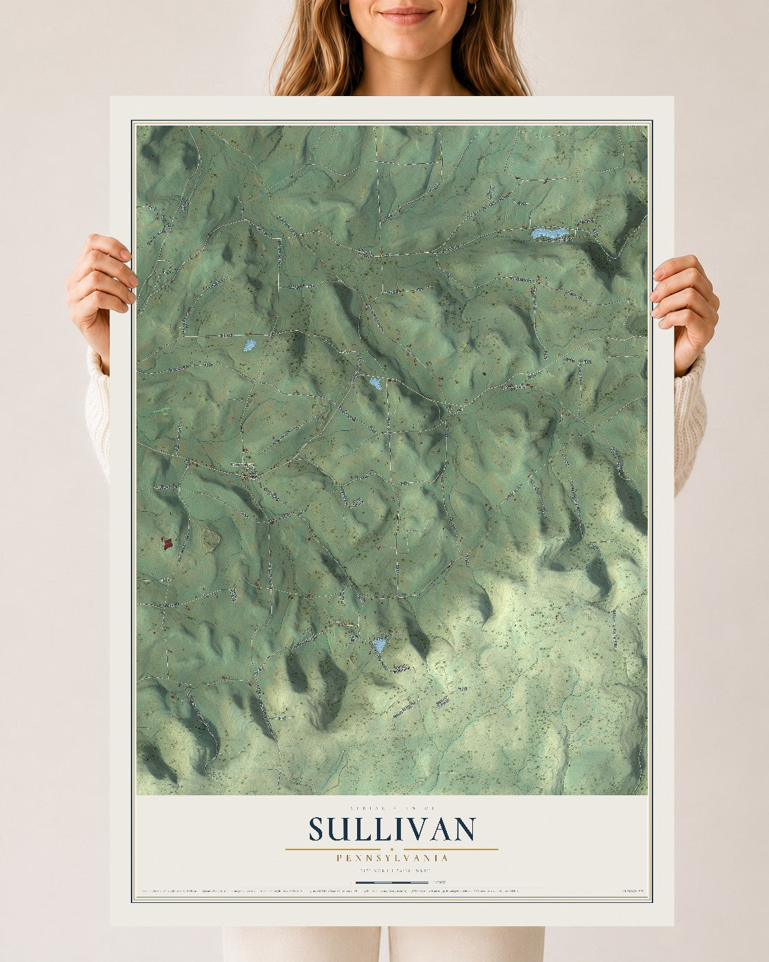 Map of Sullivan, Pennsylvania, 24 x 36 inch unframed archival matte print