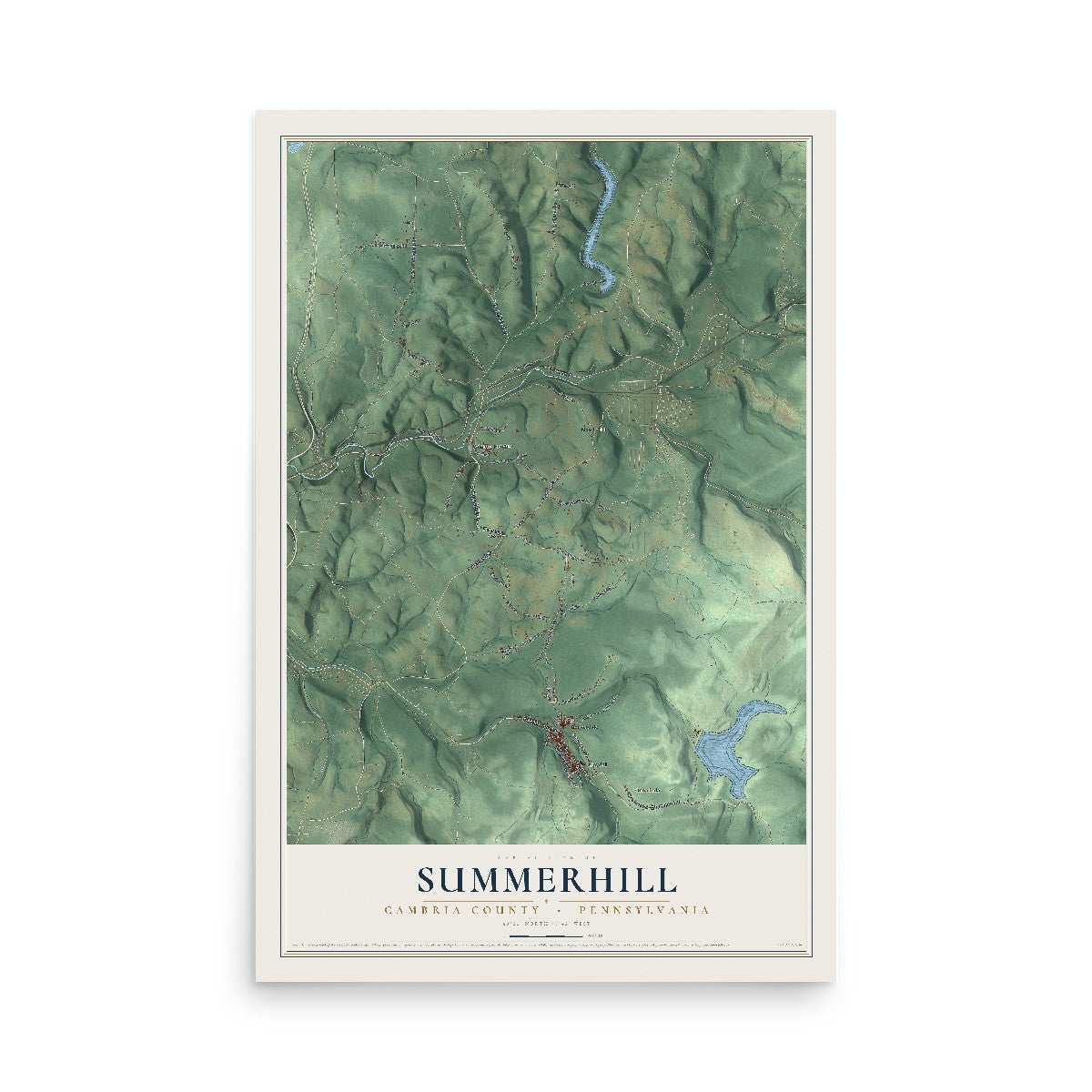 Map of Summerhill, Cambria County, Pennsylvania, 12 x 18 inch unframed archival matte print