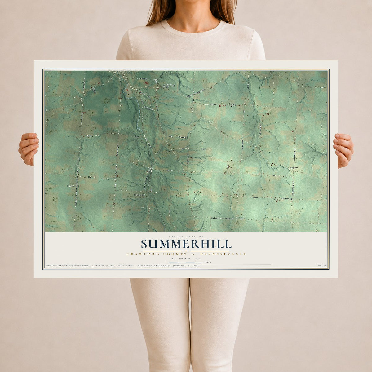 Map of Summerhill, Crawford County, Pennsylvania, 24 x 36 inch unframed archival matte print