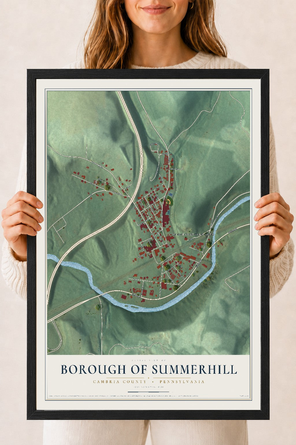 Map of the Borough of Summerhill, Cambria County, Pennsylvania, 18 x 24 inch print in a black wood frame