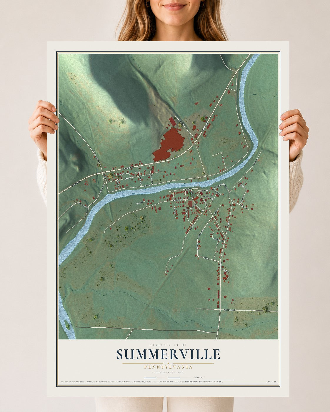 Map of Summerville, Pennsylvania, 24 x 36 inch unframed archival matte print