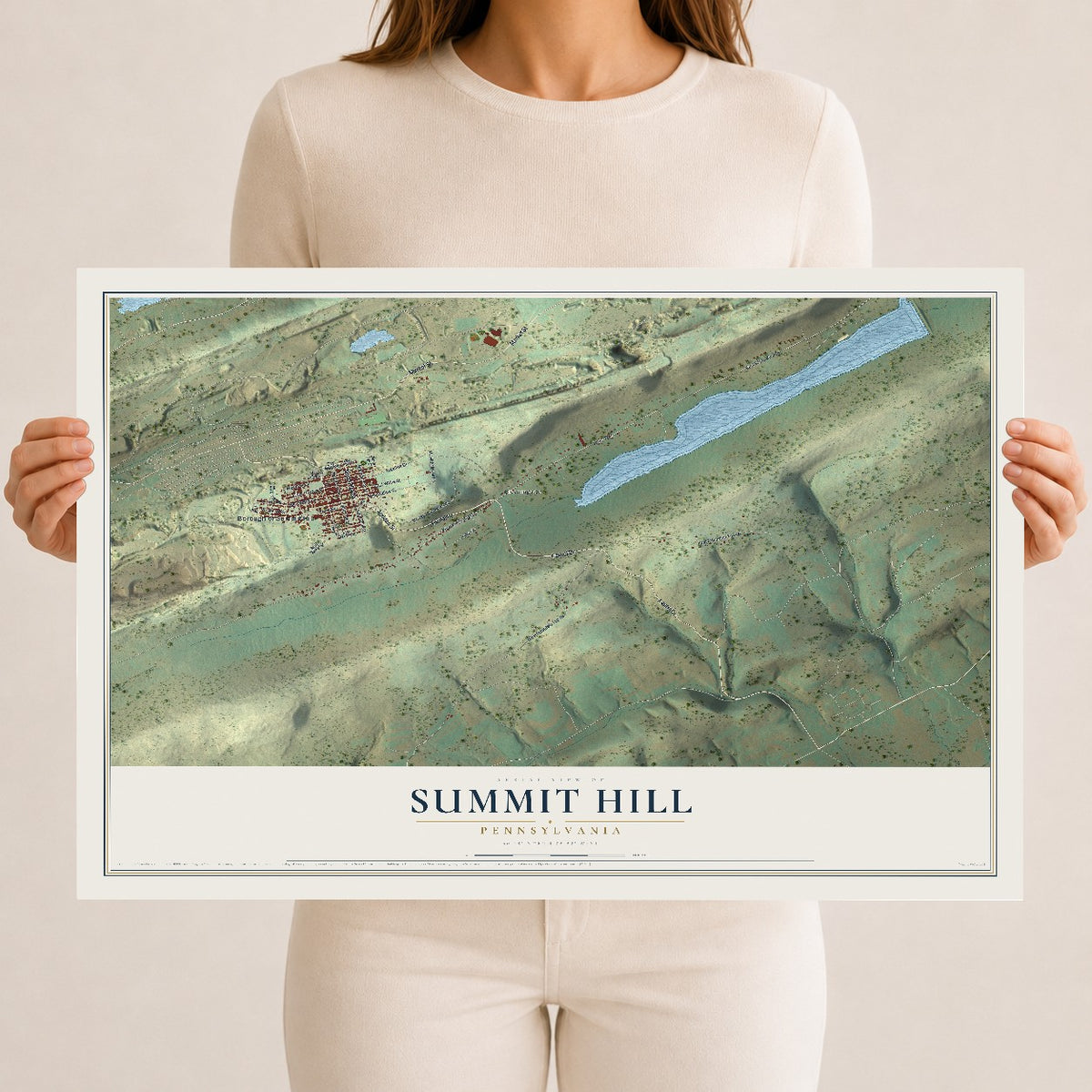 Map of Summit Hill, Pennsylvania, 12 x 18 inch unframed archival matte print
