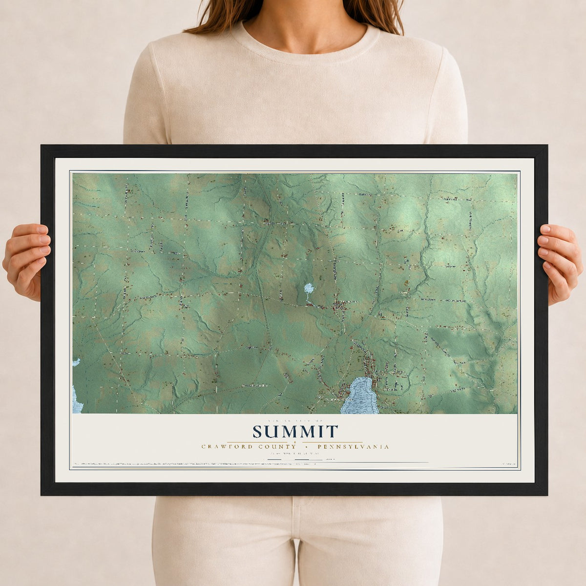 Map of Summit, Crawford County, Pennsylvania, 12 x 18 inch print in a black wood frame
