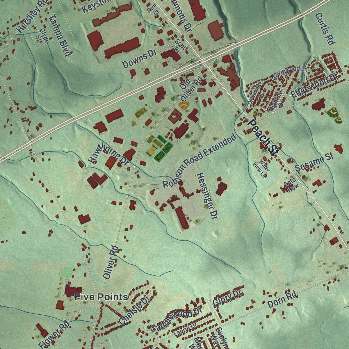 Close-up of the map of Summit, Erie County, Pennsylvania print showing street and building detail