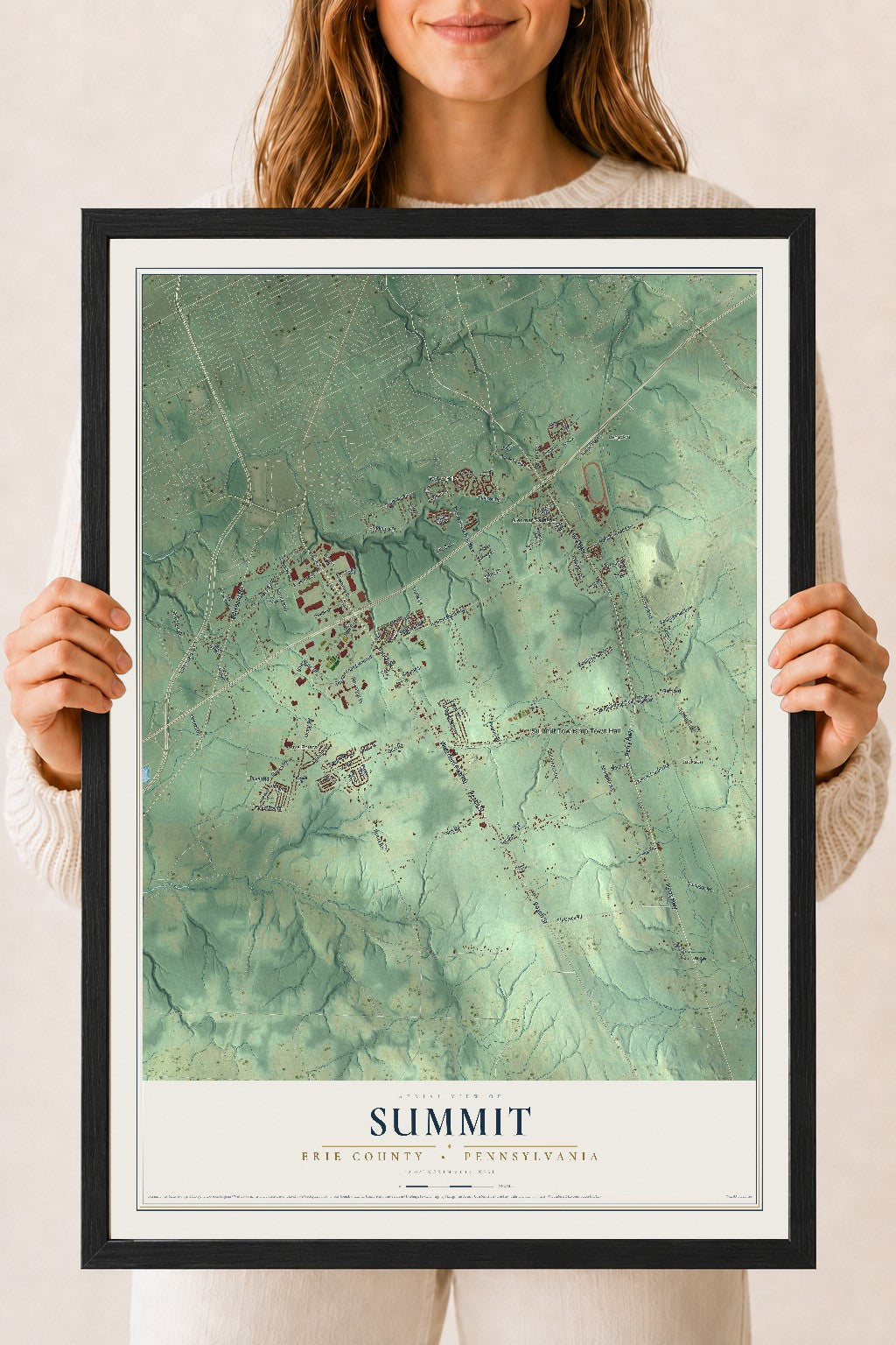 Map of Summit, Erie County, Pennsylvania, 18 x 24 inch print in a black wood frame