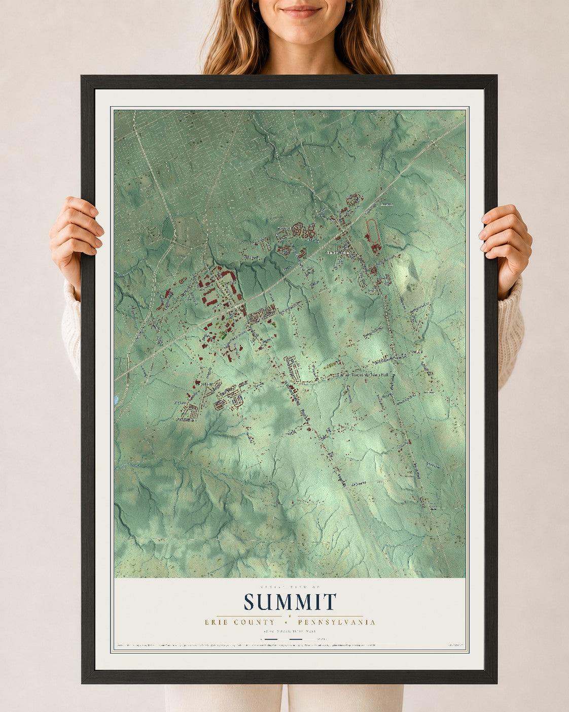 Map of Summit, Erie County, Pennsylvania, 24 x 36 inch print in a black wood frame