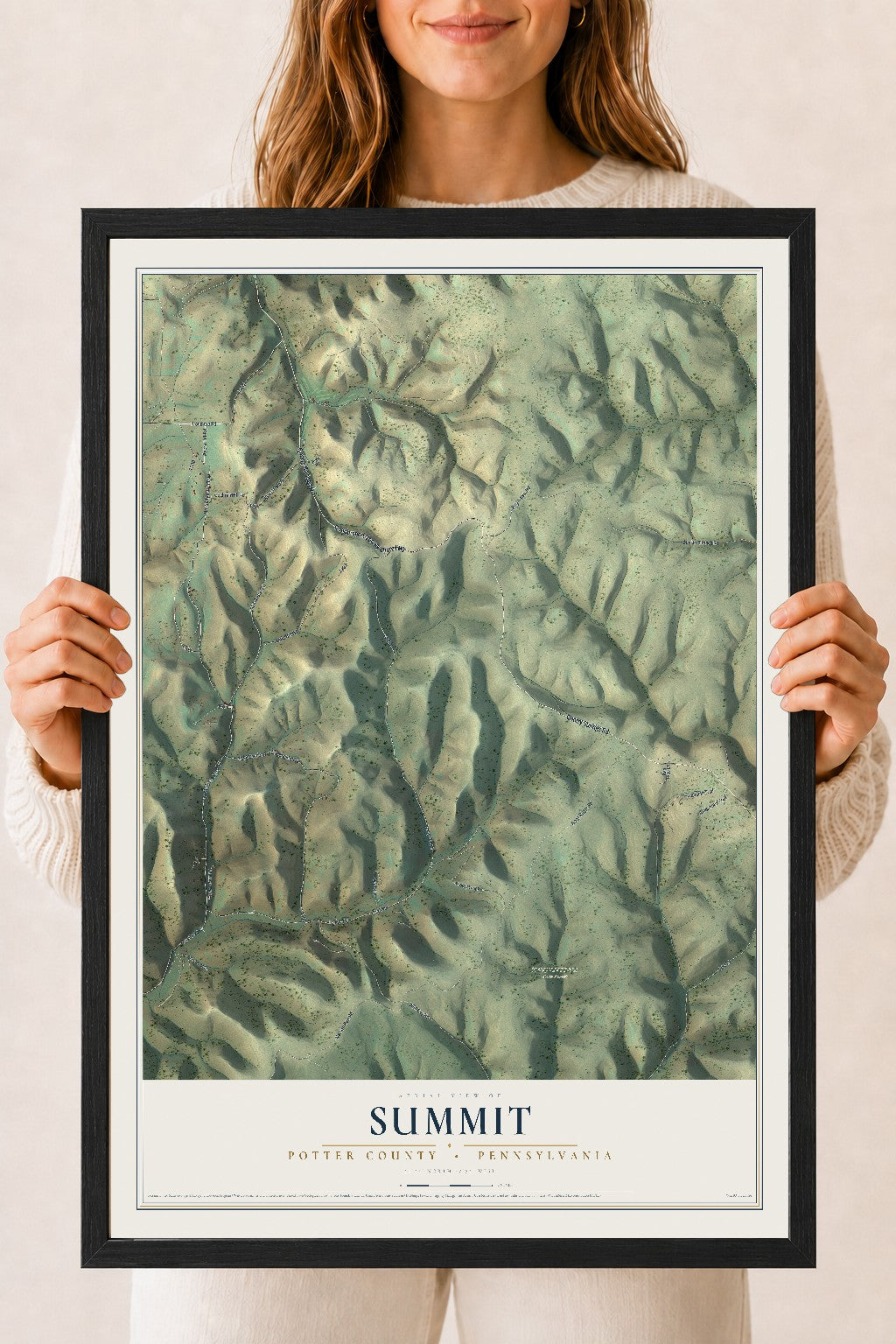 Map of Summit, Potter County, Pennsylvania, 18 x 24 inch print in a black wood frame