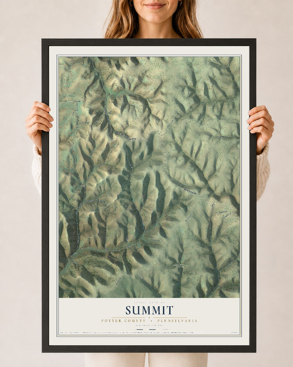 Map of Summit, Potter County, Pennsylvania, 24 x 36 inch print in a black wood frame