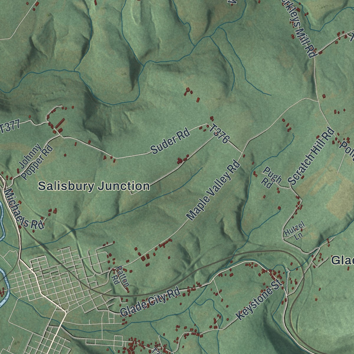 Close-up of the map of Summit, Somerset County, Pennsylvania print showing street and building detail