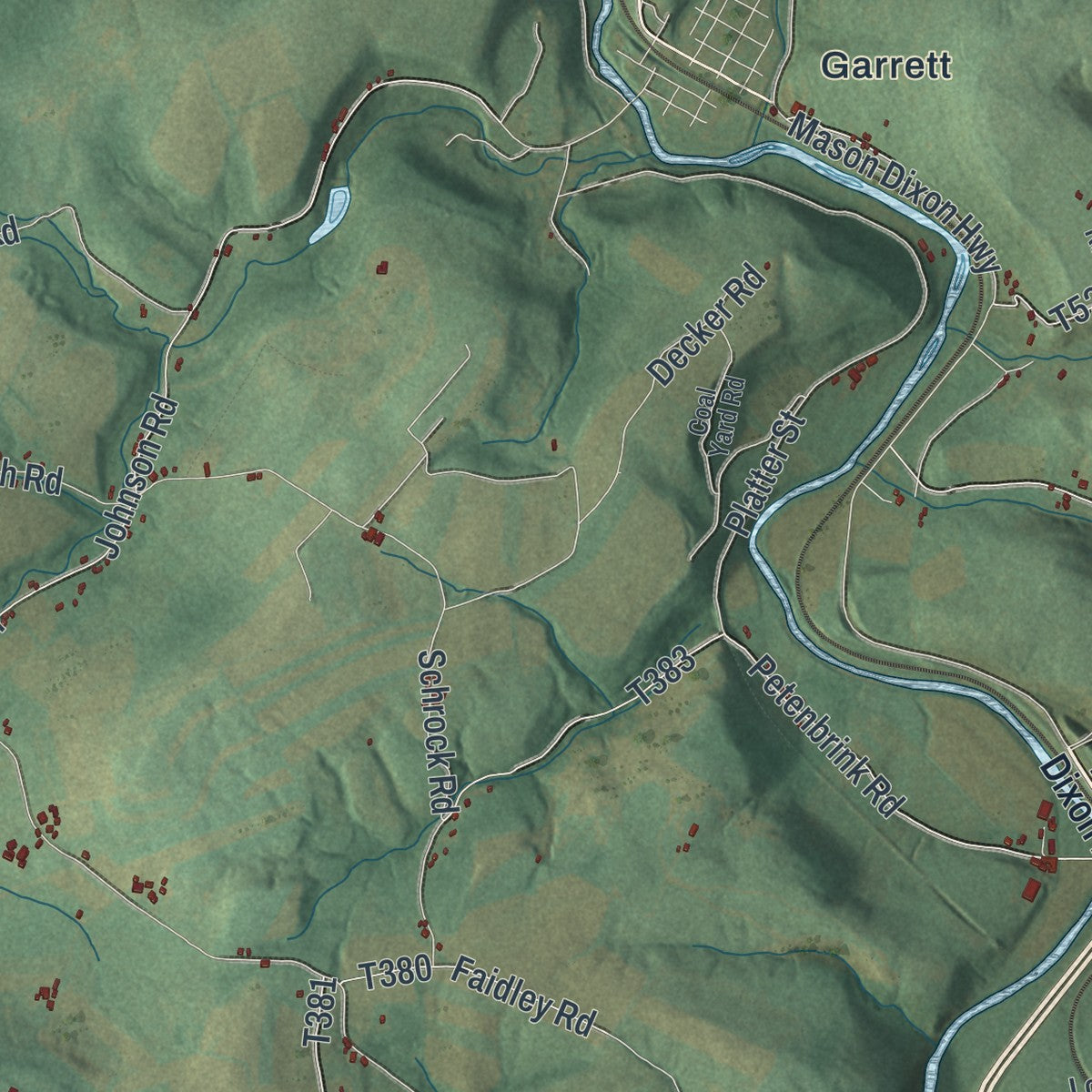 Second close-up of the map of Summit, Somerset County, Pennsylvania print showing more streets and buildings