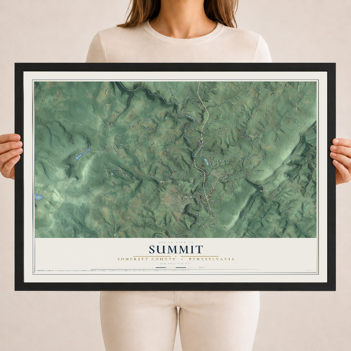 Map of Summit, Somerset County, Pennsylvania, 18 x 24 inch print in a black wood frame