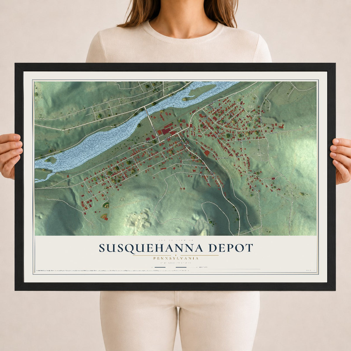 Map of Susquehanna Depot, Pennsylvania, 18 x 24 inch print in a black wood frame