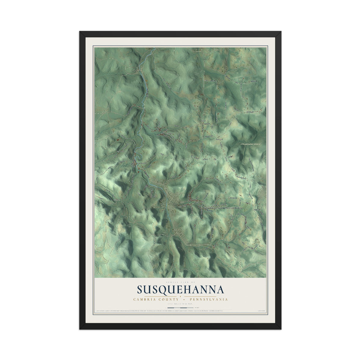 Map of Susquehanna, Cambria County, Pennsylvania, 12 x 18 inch print in a black wood frame
