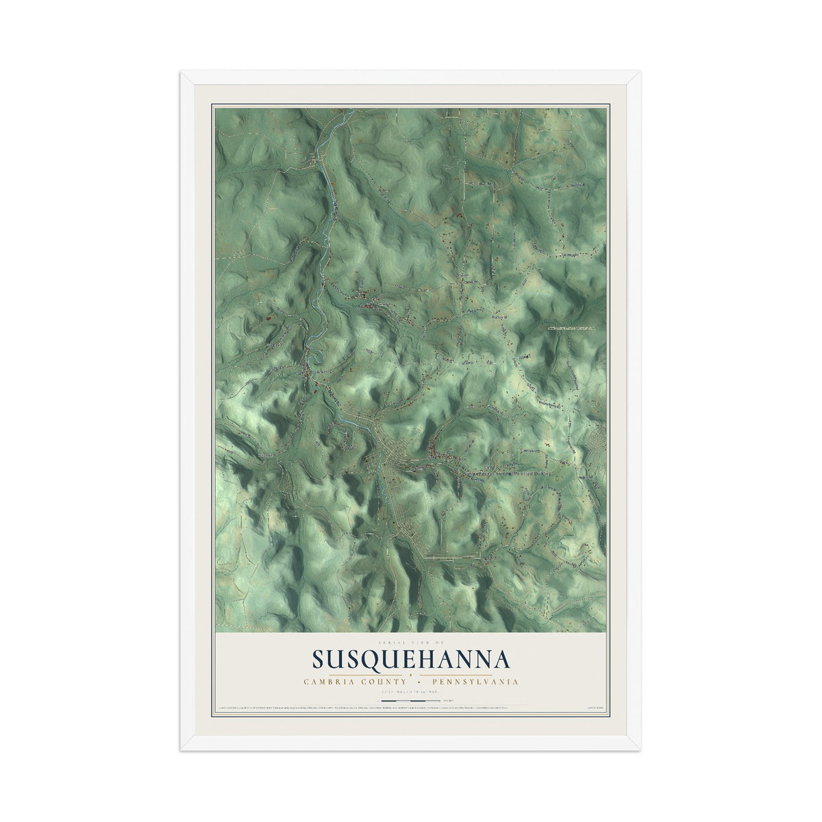 Map of Susquehanna, Cambria County, Pennsylvania, 12 x 18 inch print in a white wood frame
