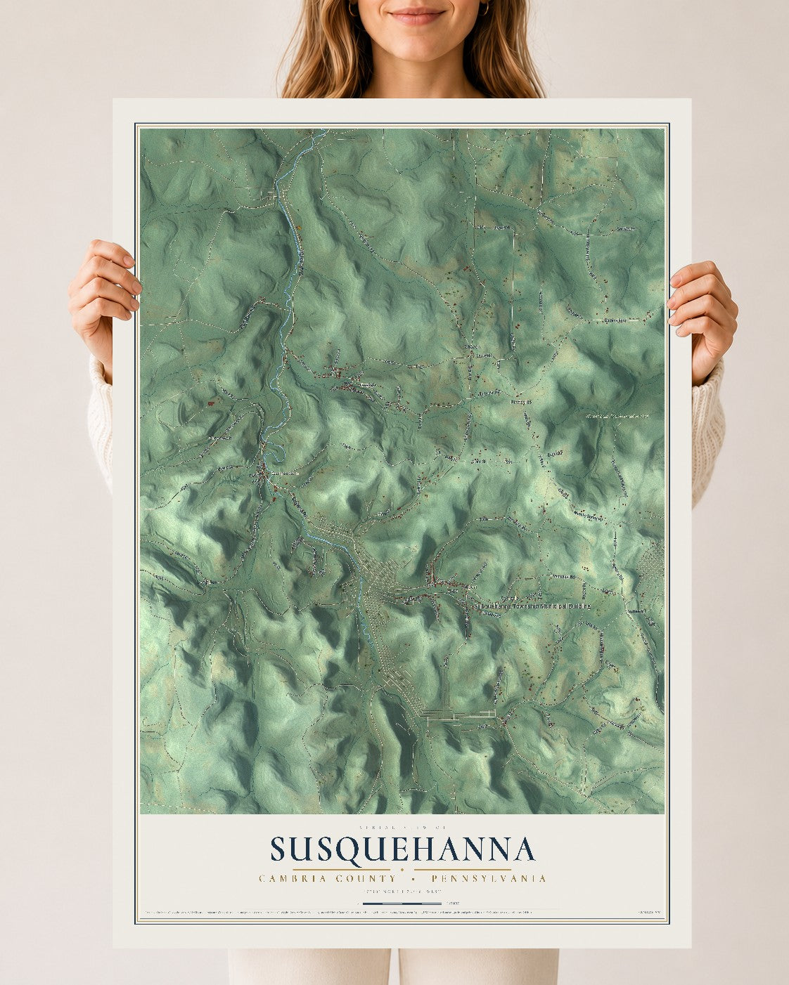Map of Susquehanna, Cambria County, Pennsylvania, 24 x 36 inch unframed archival matte print