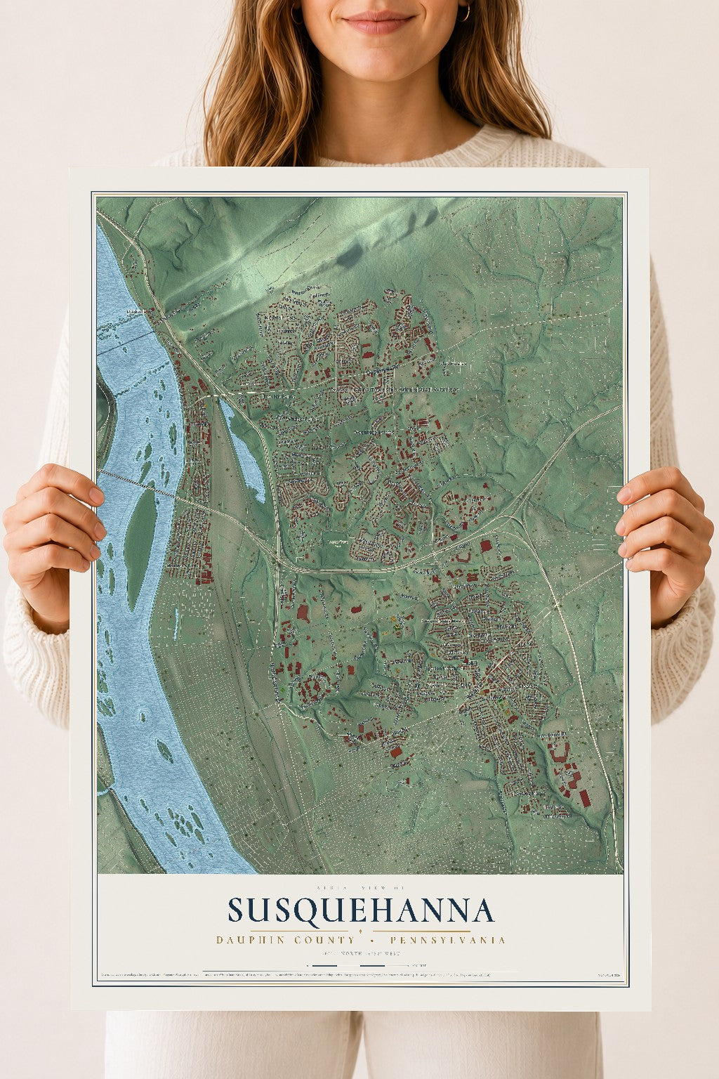 Map of Susquehanna, Dauphin County, Pennsylvania, 18 x 24 inch unframed archival matte print
