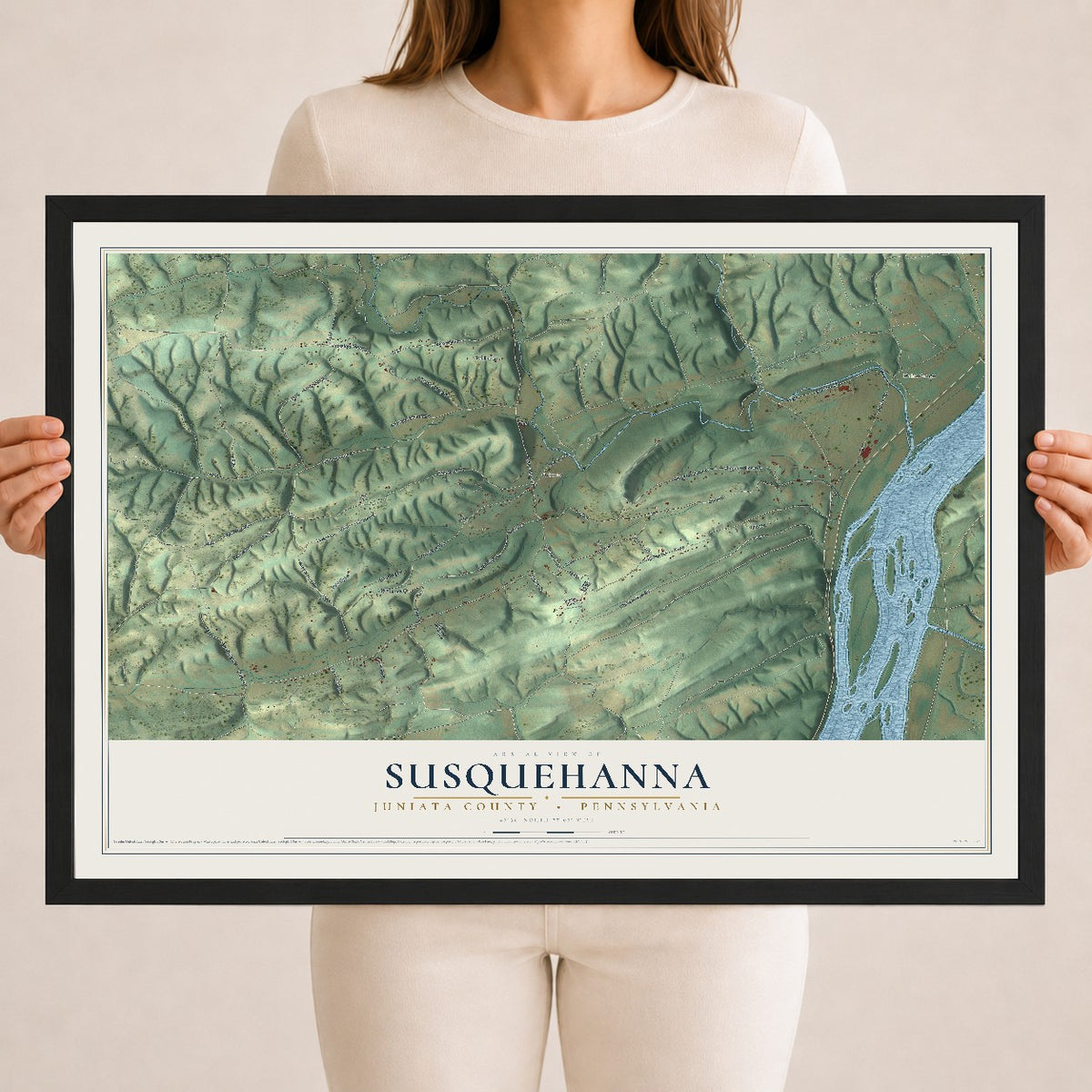 Map of Susquehanna, Juniata County, Pennsylvania, 18 x 24 inch print in a black wood frame