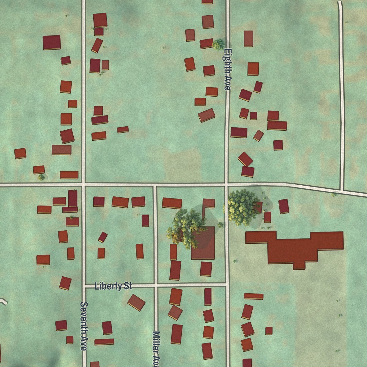 Second close-up of the map of Sutersville, Pennsylvania print showing more streets and buildings