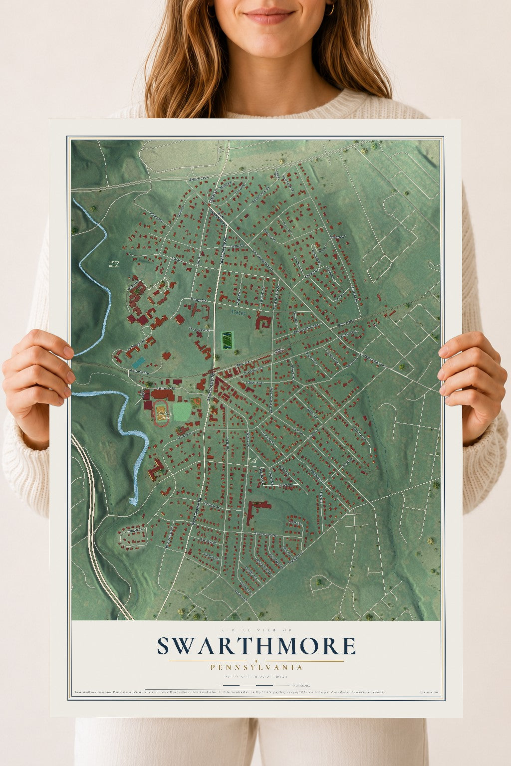 Map of Swarthmore, Pennsylvania, 18 x 24 inch unframed archival matte print
