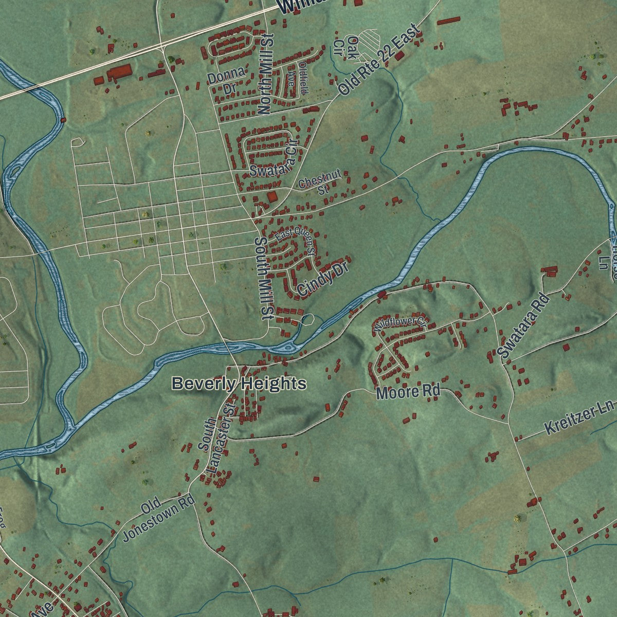 Close-up of the map of Swatara, Lebanon County, Pennsylvania print showing street and building detail